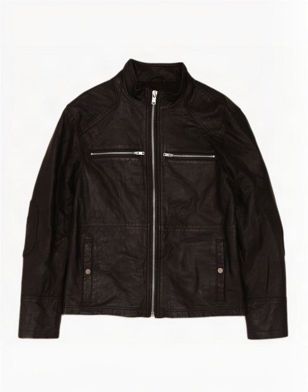 BARNEYS Veste en cuir pour homme UK 38 Medium Noir