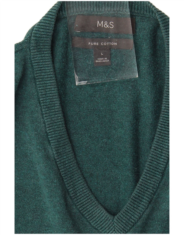 Marks & Spencer Pull col V pour homme en coton bleu Taille L