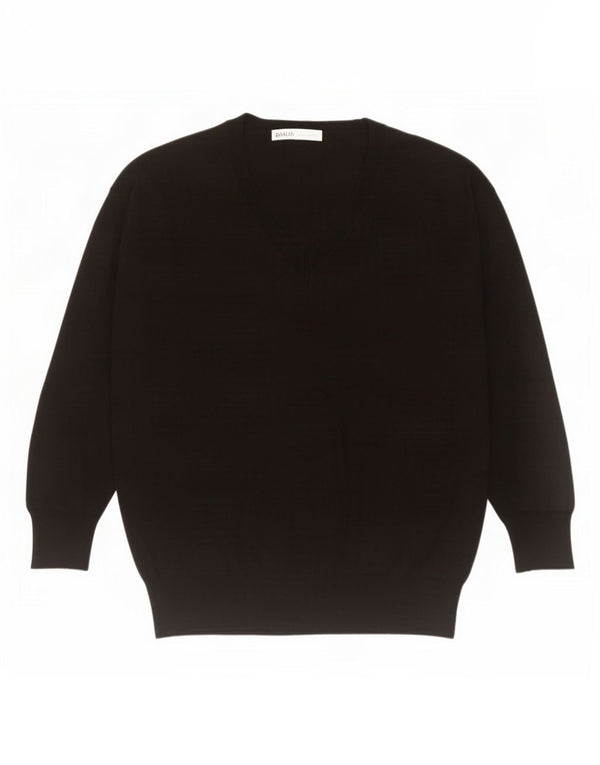 Zara Womens Oversized V-Neck Jumper Sweater UK 10 Small Black Polyester