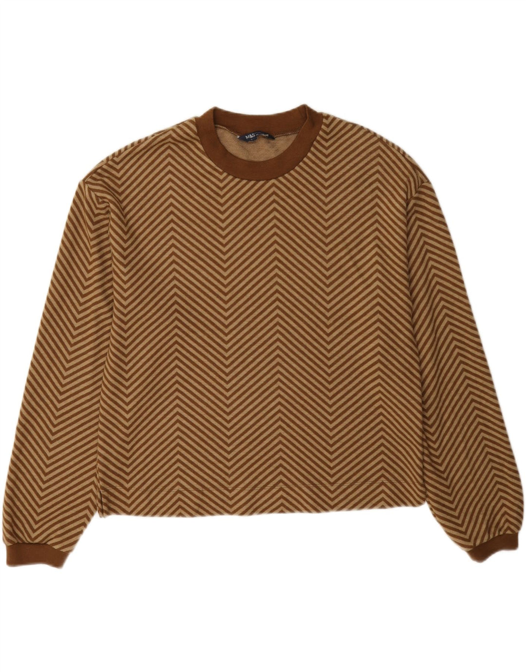 Marks & Spencer Pull à col rond pour femme UK 12 Chevron marron moyen