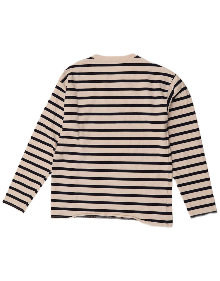 Zara Femme Top Manches Longues UK 12 Medium Blanc Rayé
