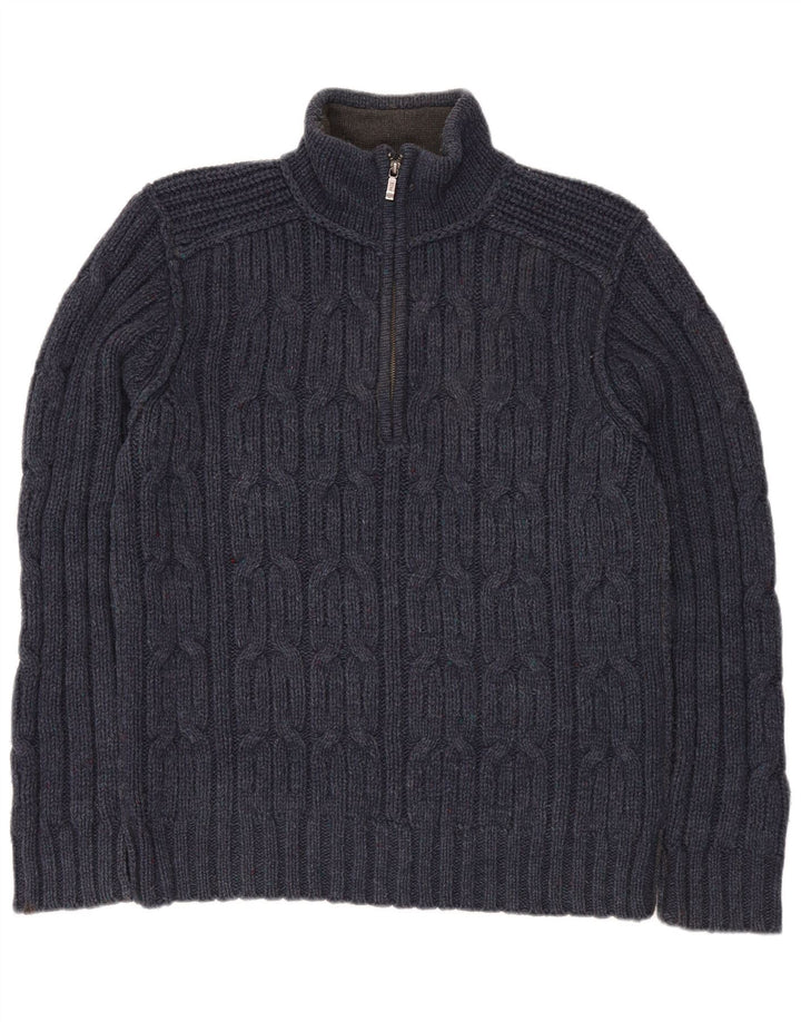 Fat Face Pull Col Zippé Homme Bleu Marine Moyen Laine d'Agneau