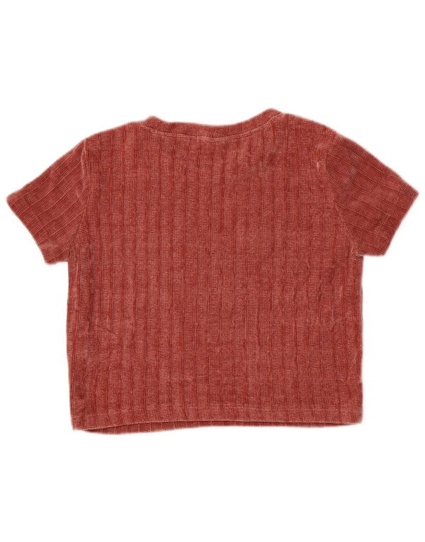 Zara Femme Trafaluc Crop Velour T-Shirt Top UK 12 Rouge Moyen Polyester