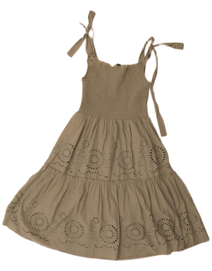 Zara Femme Robe d'été UK 8 Petit Kaki Polyester