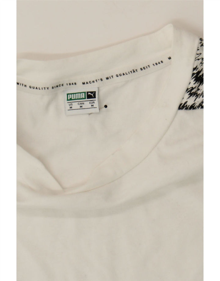 PUMA Mens Graphic T-Shirt Top Medium White Striped Cotton Vintage Puma and Second-Hand Puma from Messina Hembry 
