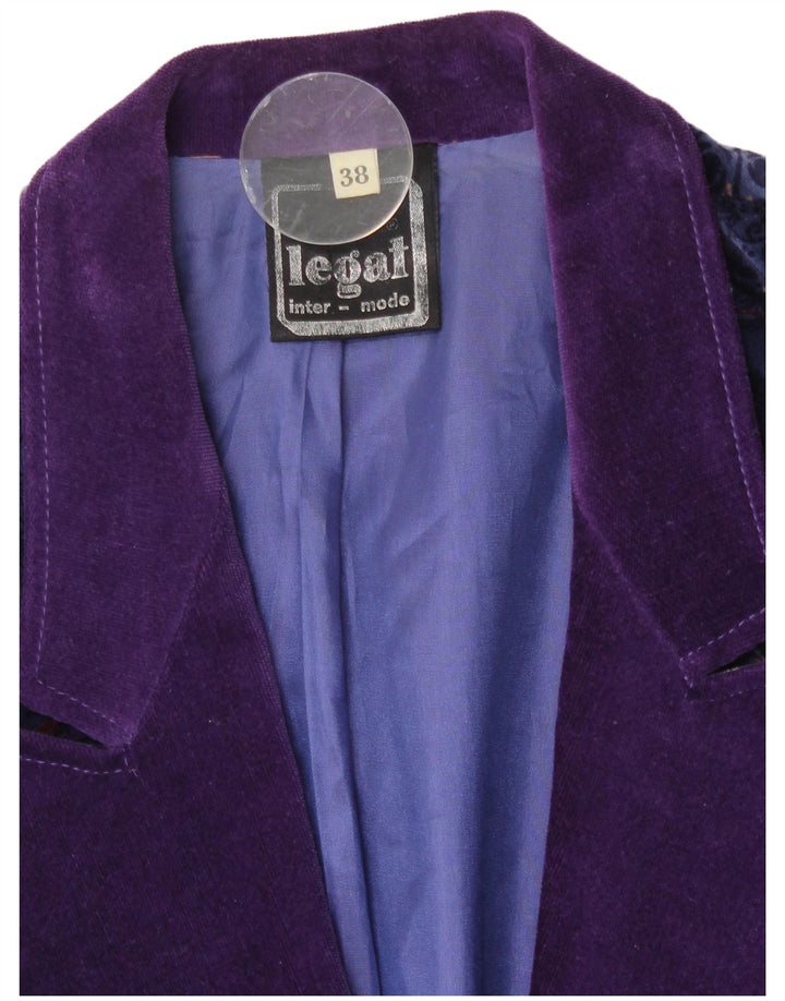 vintage Femme 1 Bouton Velours Blazer Veste EU 38 Moyen Bleu Marine Floral