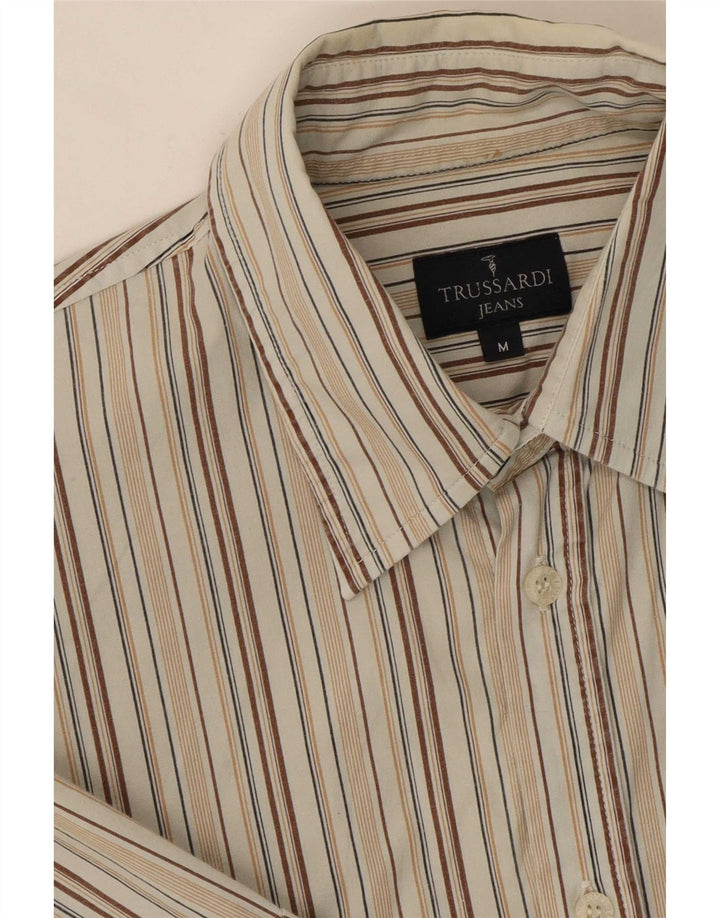 Trussardi Jeans Chemise à Manches Courtes Homme Rayé Beige Moyen