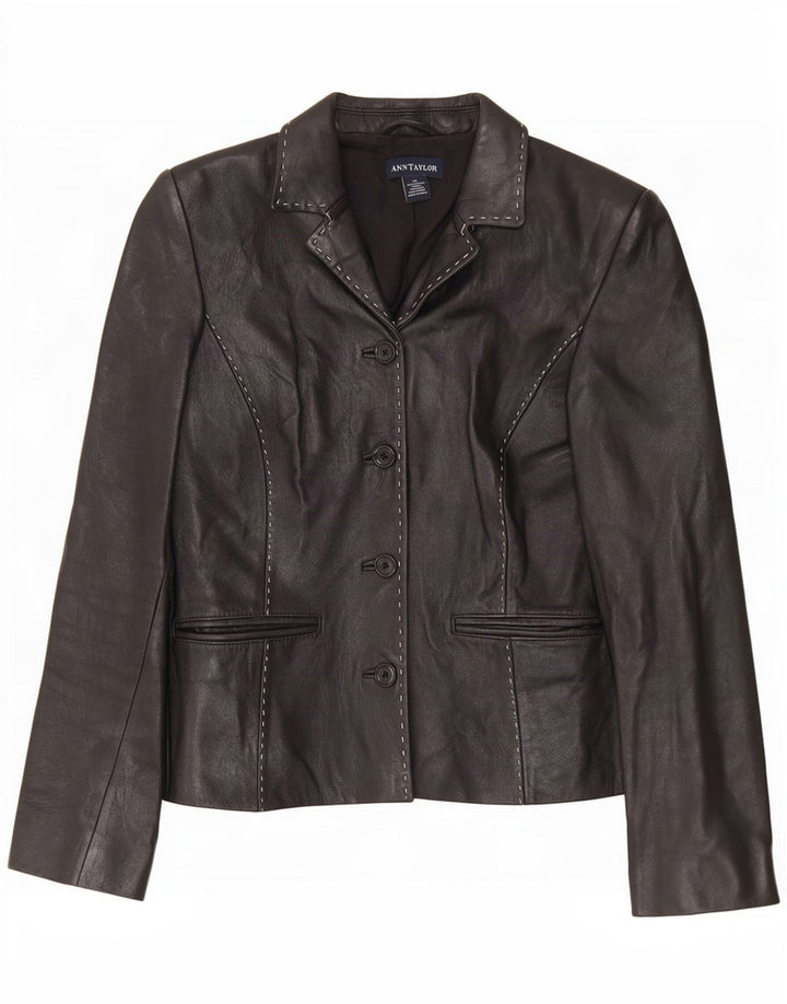 Ann Taylor Veste blazer en cuir à 4 boutons pour femme UK 6 XS Noir