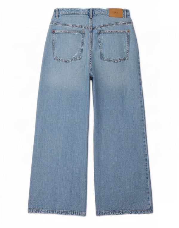 Zara Jeans jambe large effet vieilli pour fille 13-14 ans W26 L25 Bleu