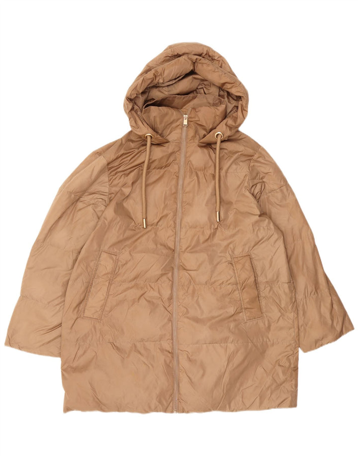 Zara Manteau matelassé à capuche surdimensionné pour femme UK 10 Petit Beige