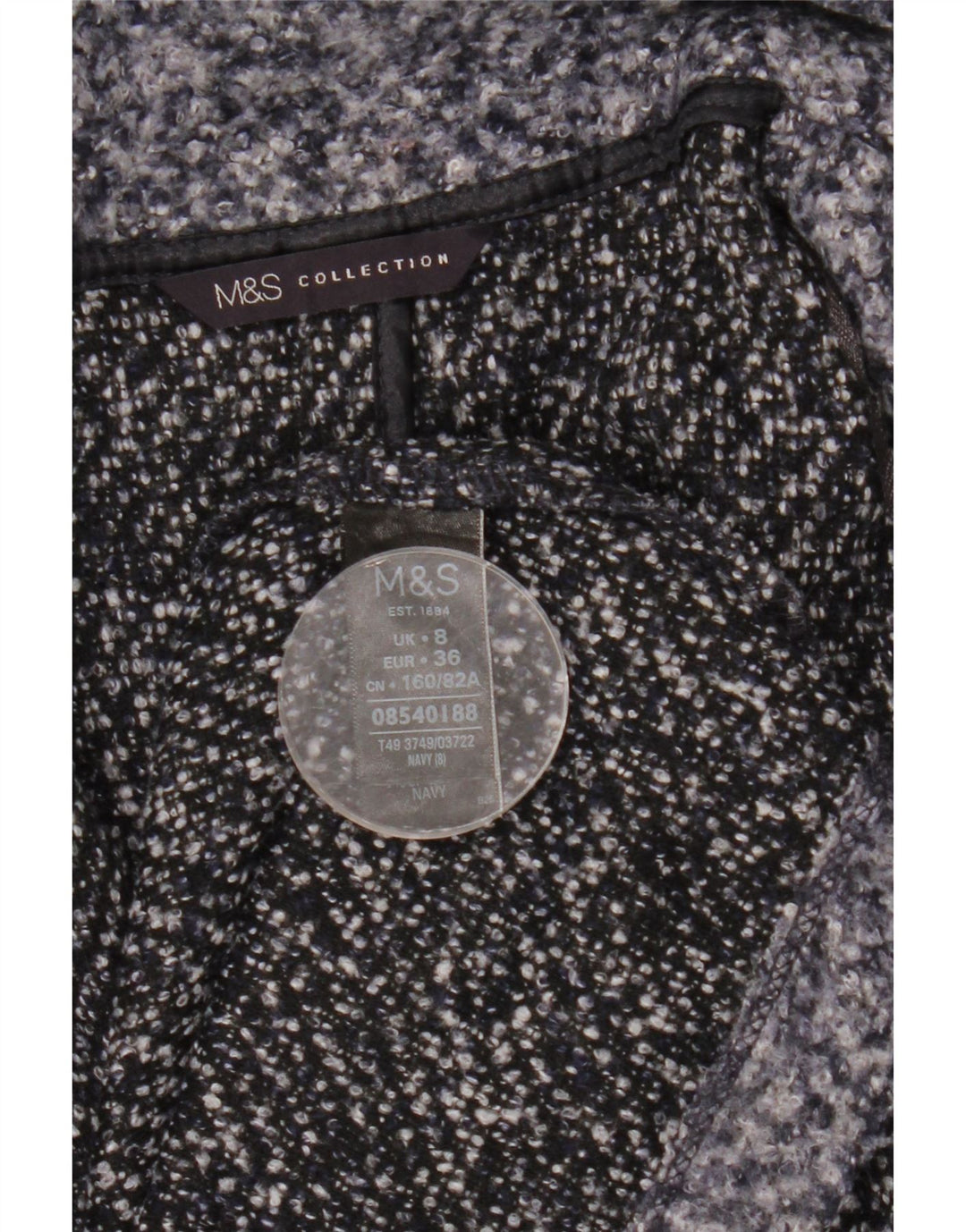 Marks & Spencer Pardessus Femme UK 8 Petit Polyester Moucheté Bleu Marine