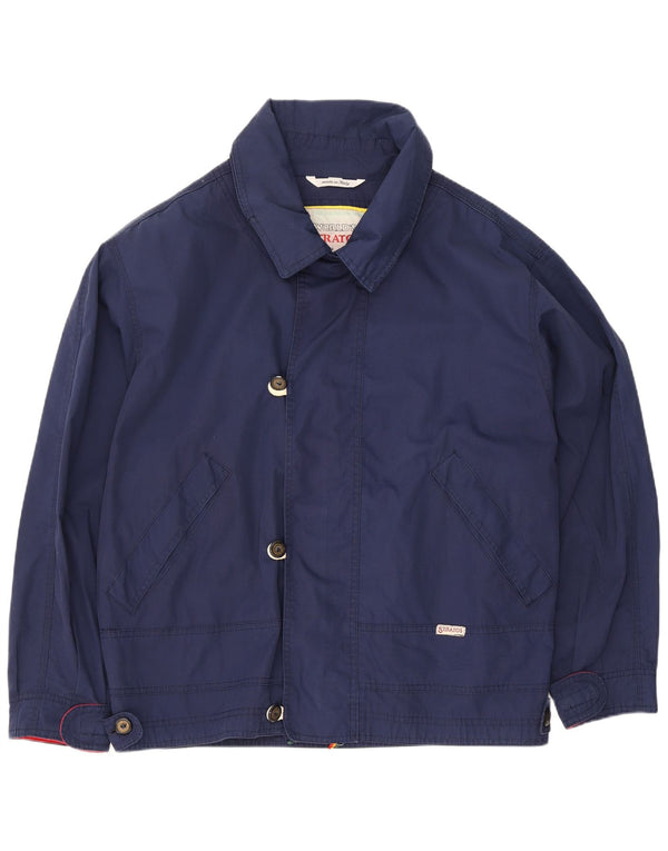 vintage Mens Bomber Jacket UK 38 Moyen Bleu Marine Polyester