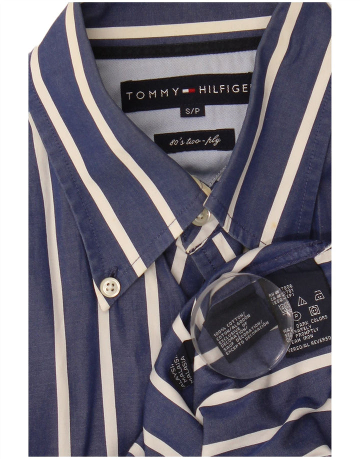 TOMMY HILFIGER Chemise Homme Petite Bleu Marine Pinstripe Coton Années 80