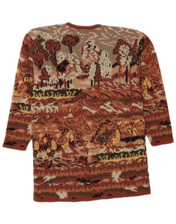 vintage Femmes Crew Neck Jumper Pull UK 14 Grand Brun Floral