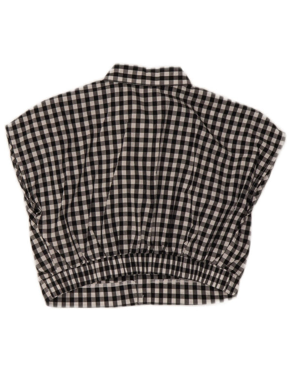 Chemisier court à manches courtes pour femme vintage UK 10 Petit vichy noir