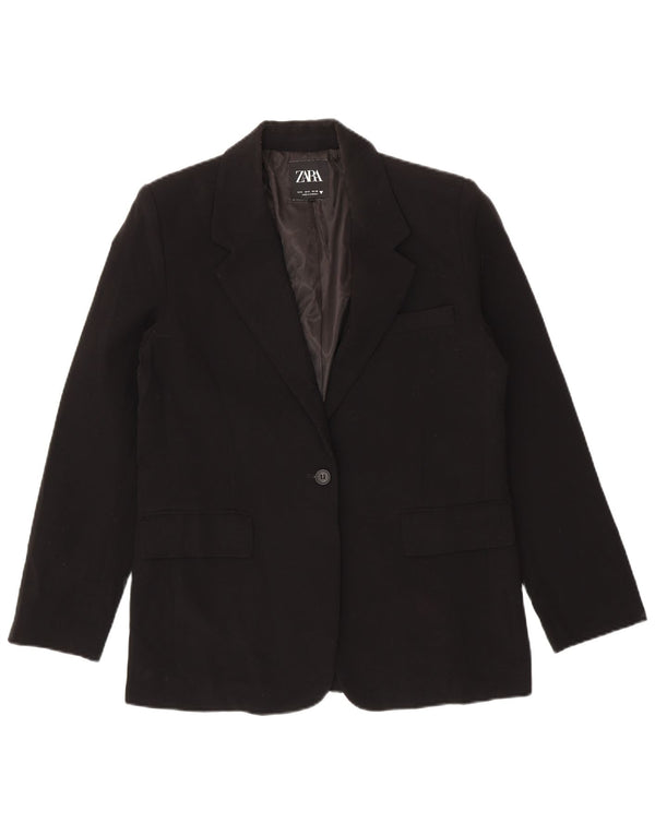 Zara Veste blazer surdimensionnée à 1 bouton pour femme UK 10 Small Noir Polyester
