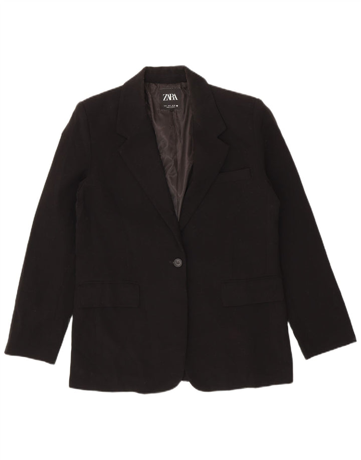 Zara Veste blazer surdimensionnée à 1 bouton pour femme UK 10 Small Noir Polyester