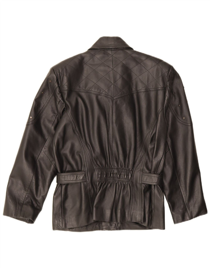 vintage Femme Veste de motard en cuir surdimensionné EU 36 Petit cuir noir