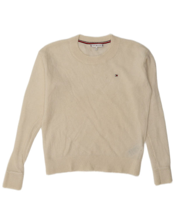 Tommy Hilfiger Pull surdimensionné à col rond pour femme UK 6 XS Blanc cassé