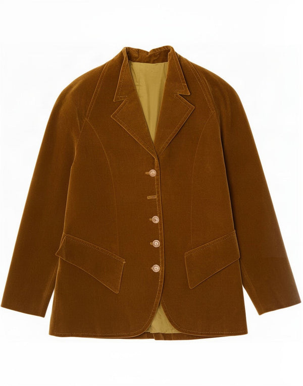 vintage Femmes 5 Bouton Velours Blazer Veste UK 8 Petit Kaki