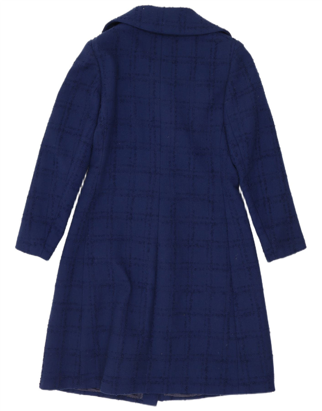 vintage Womens Overcoat UK 10 Petit chèque bleu marine