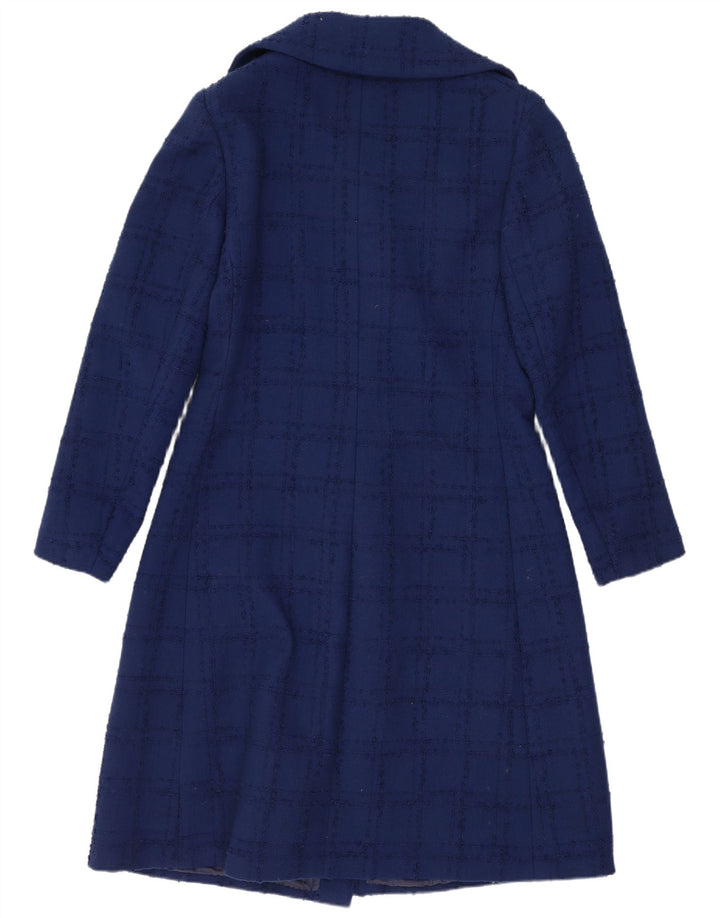 vintage Womens Overcoat UK 10 Petit chèque bleu marine