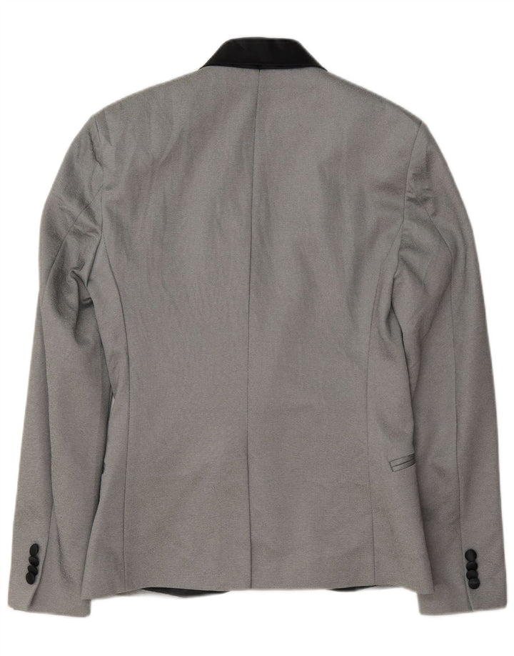 Zara Veste Blazer 1 Bouton Homme UK 36 Petit Gris Polyester