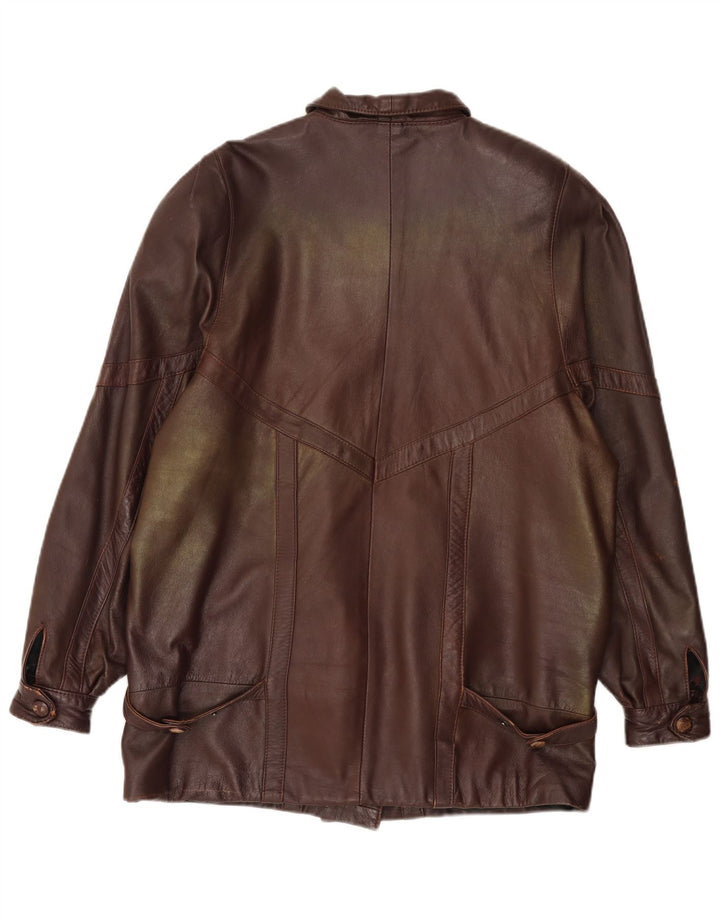 manteau en cuir surdimensionné femme vintage EU 40 cuir brun moyen