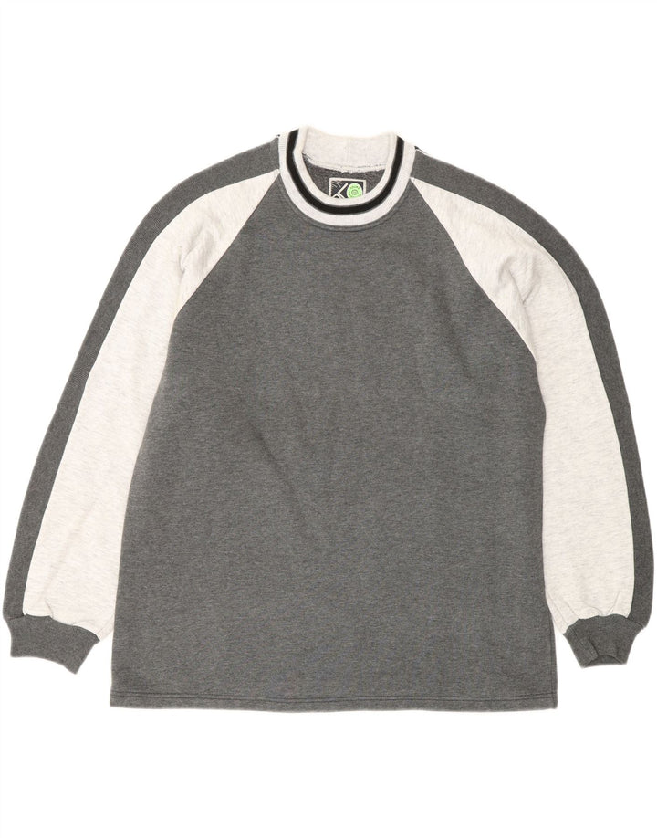 vintage Mens Sweatshirt Jumper Grand Gris Colorblock Acrylique