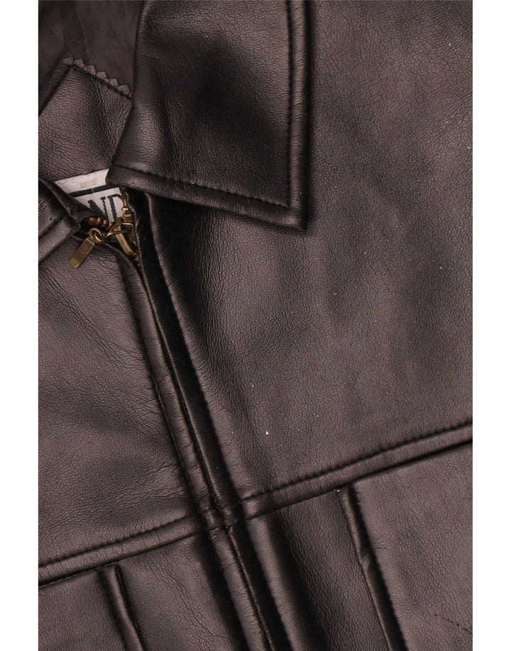 gilet en cuir femme vintage UK 10 Petit Noir