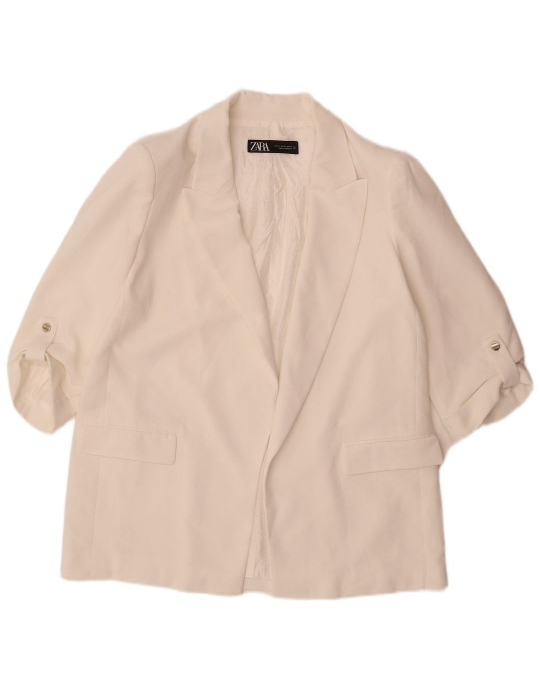 Zara Veste blazer ouverte à manches 3/4 pour femme UK 18 XL Blanc Polyester
