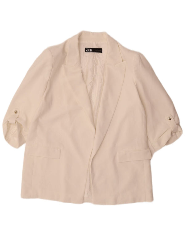 Zara Veste blazer ouverte à manches 3/4 pour femme UK 18 XL Blanc Polyester