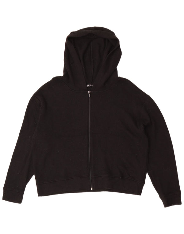 Zara Womens Crop Zip Hoodie Sweater UK 16 Large Noir Viscose