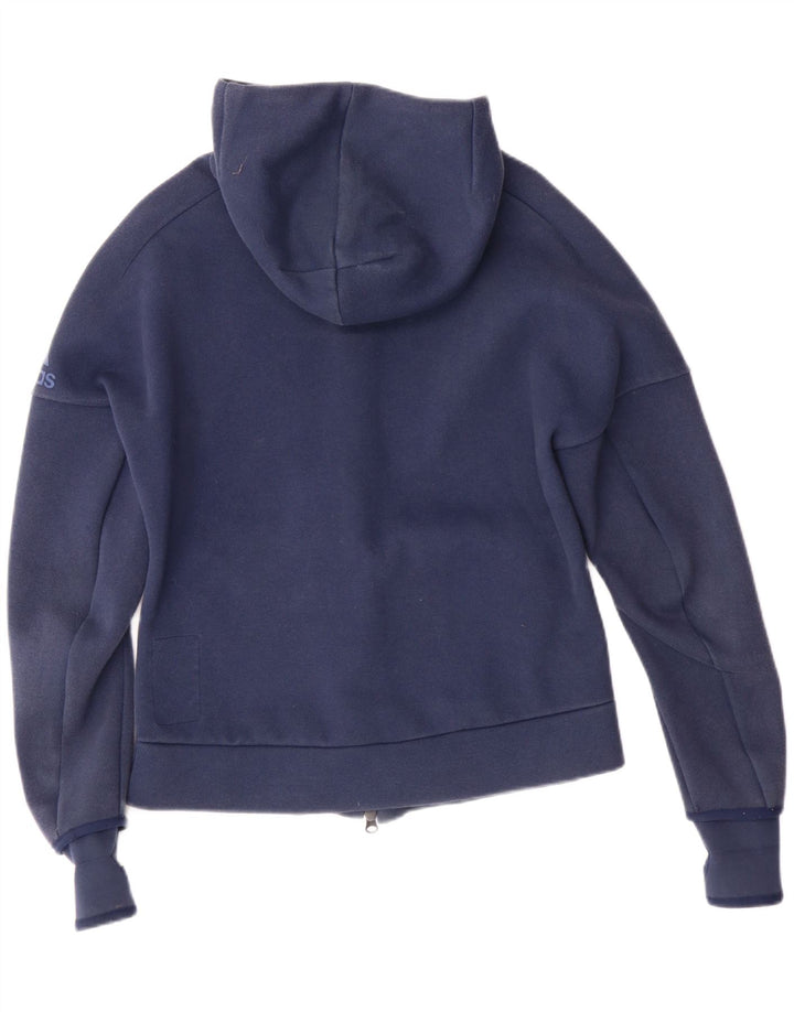 ADIDAS Pull à capuche zippé pour femme UK 12/14 Bleu marine moyen Coton
