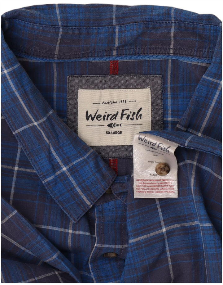 Weird Fish Chemise à manches courtes pour homme 5XL en coton à carreaux bleu