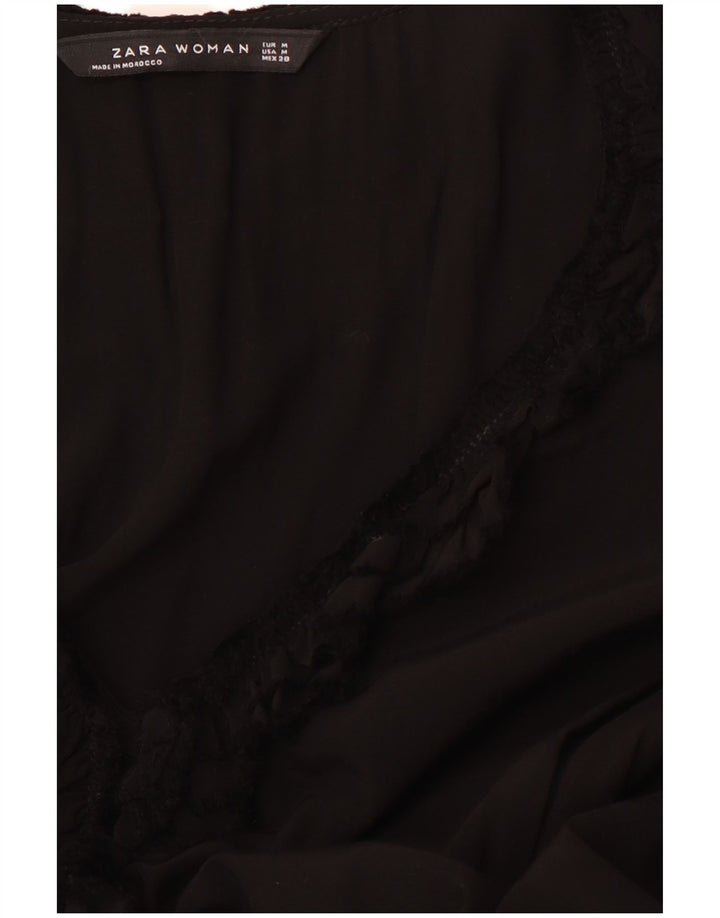ZARA Robe trapèze à manches longues et volants pour femme UK 12 Noir moyen
