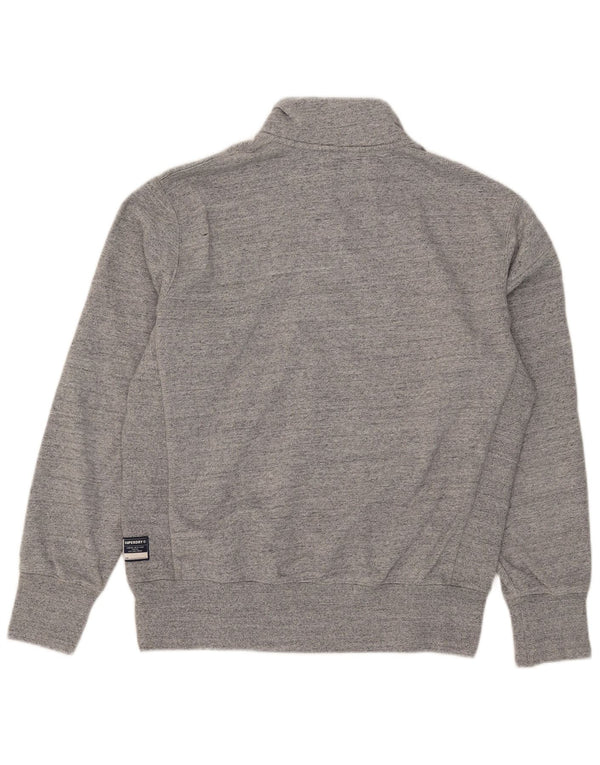 Superdry Homme Zip Neck Sweatshirt Jumper Large Gris Coton