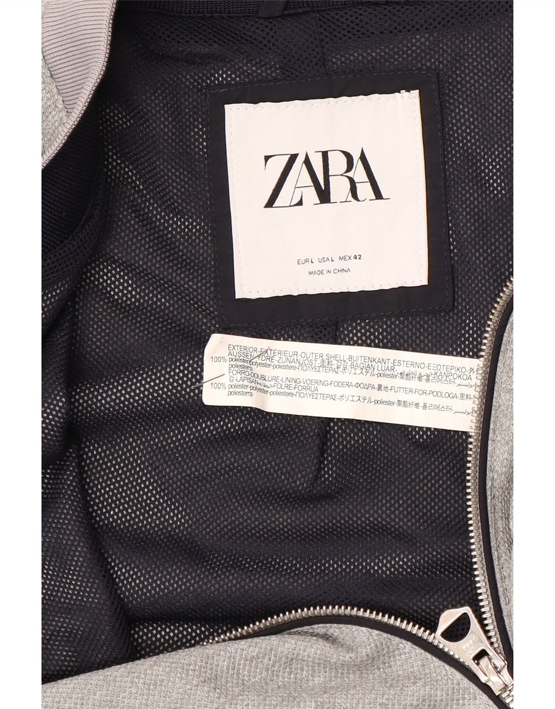 Zara Veste Bomber Homme UK 40 Large Gris Polyester