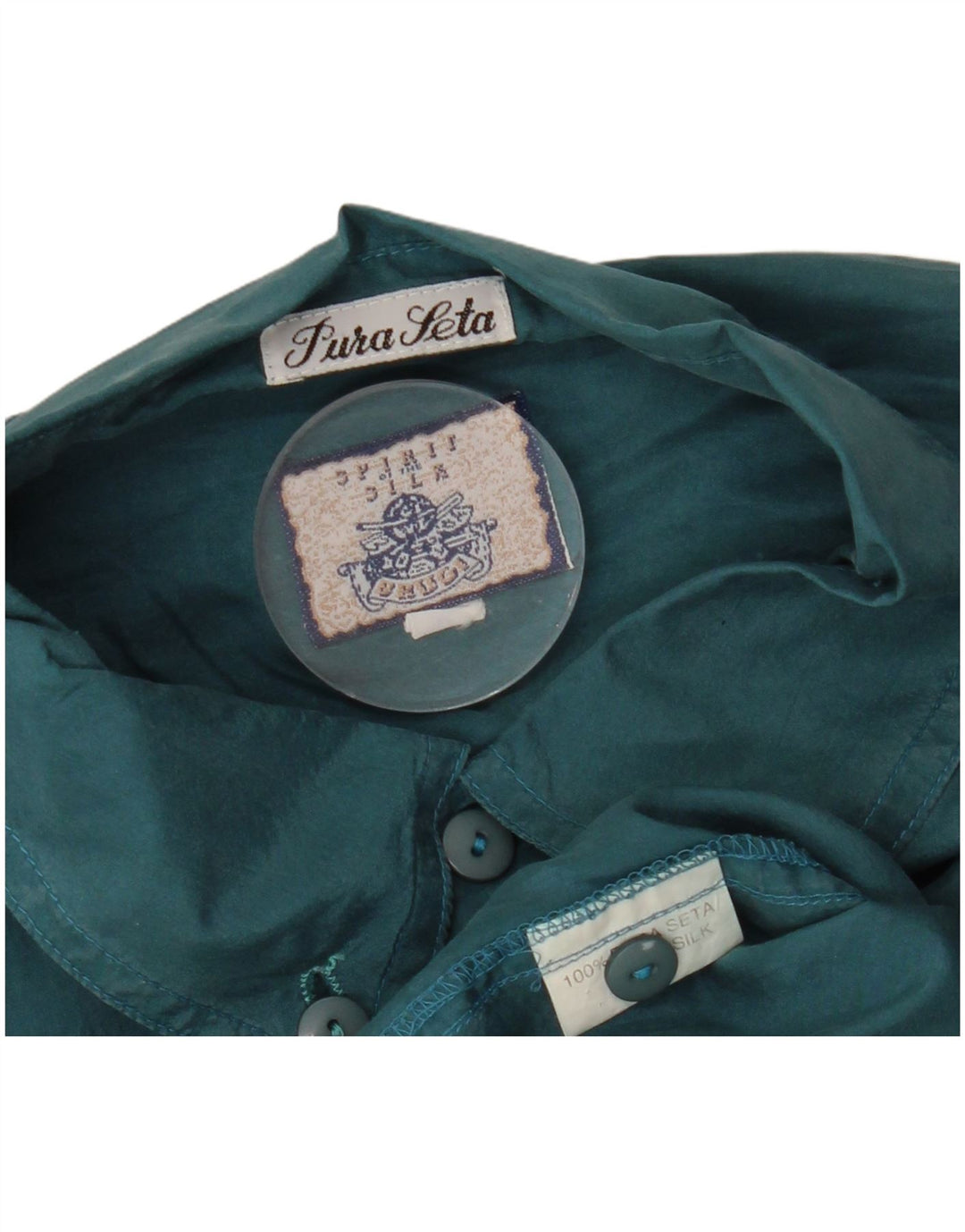 VINTAGE Chemise ample à manches courtes pour homme en soie vert moyen