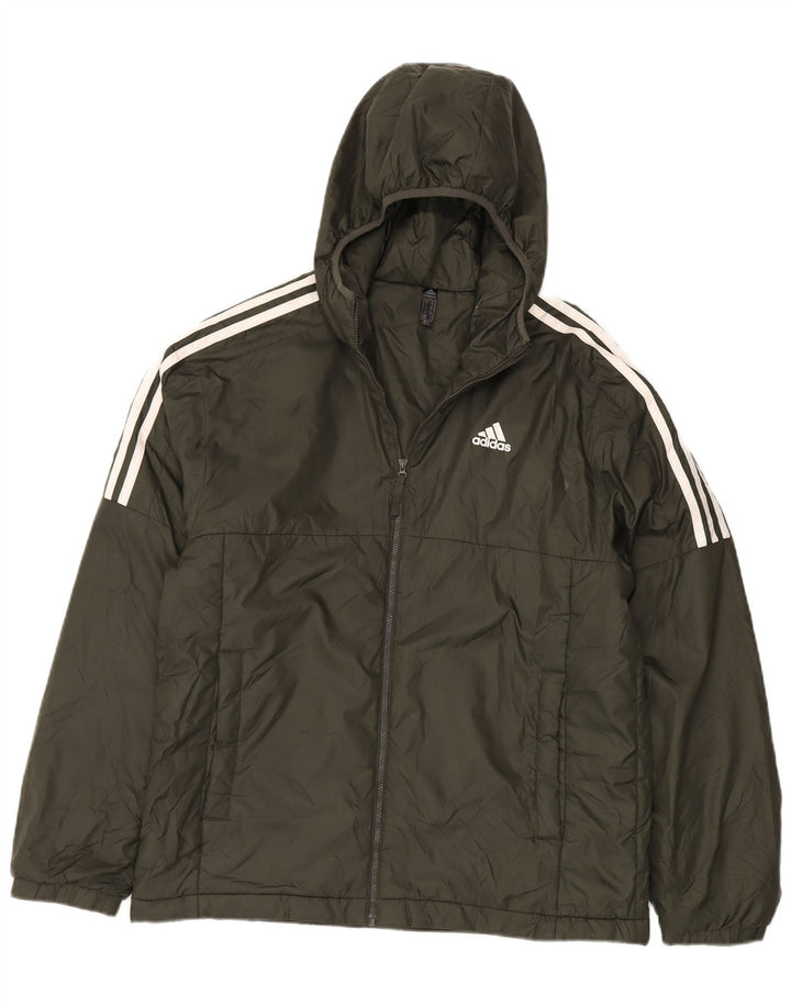 Adidas Veste matelassée à capuche pour homme UK 38 Kaki moyen Polyester