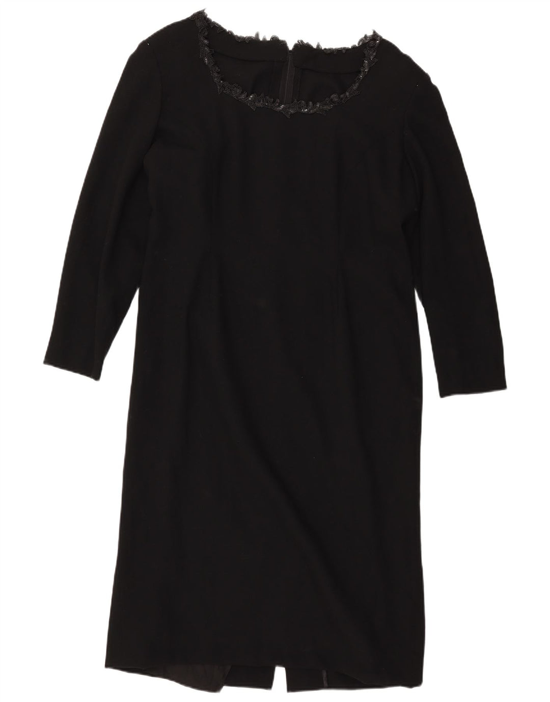 VINTAGE Robe fourreau à manches longues pour femmes UK 14 Grand Noir