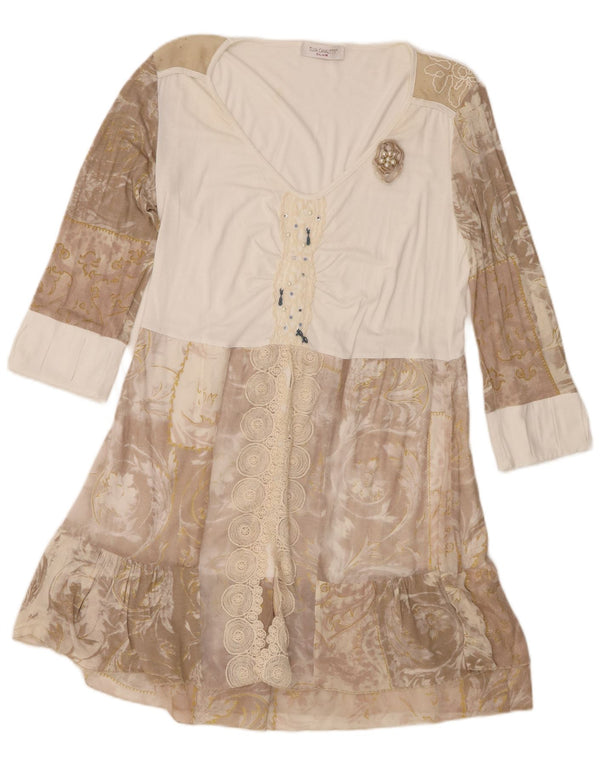 Elisa Cavaletti Robe trapèze à manches 3/4 pour femme UK 12 Marron moyen Paisley