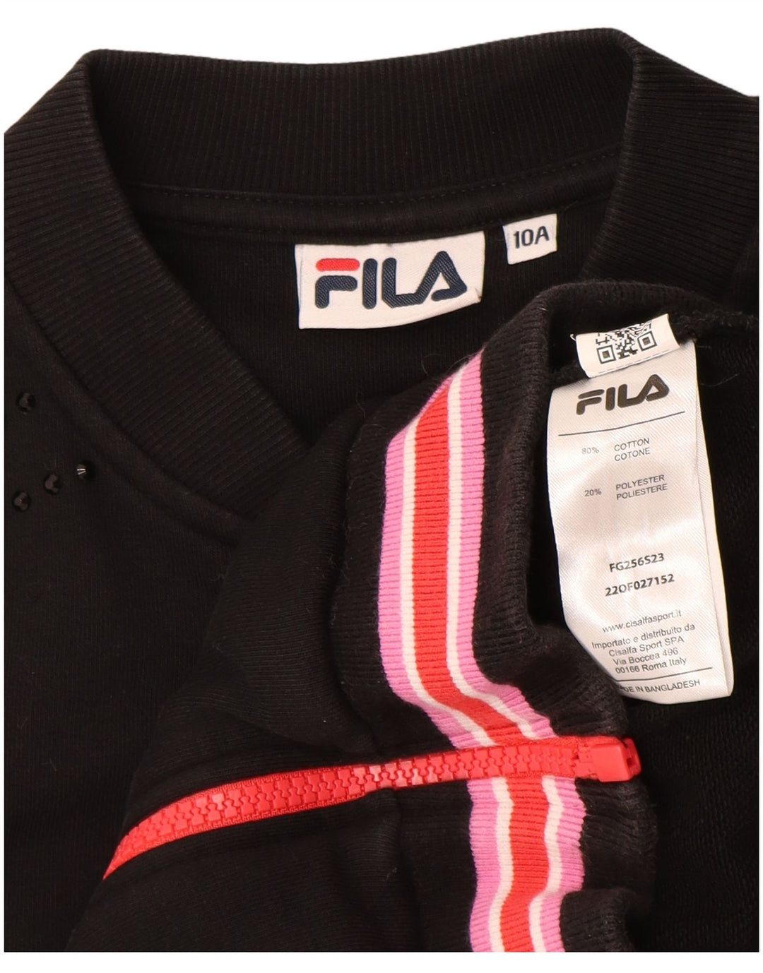 FILA Veste de survêtement fille 9-10 ans Noir Coton