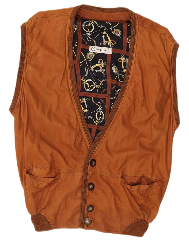 Pollini Gilet en cuir pour homme UK 40 Large Marron