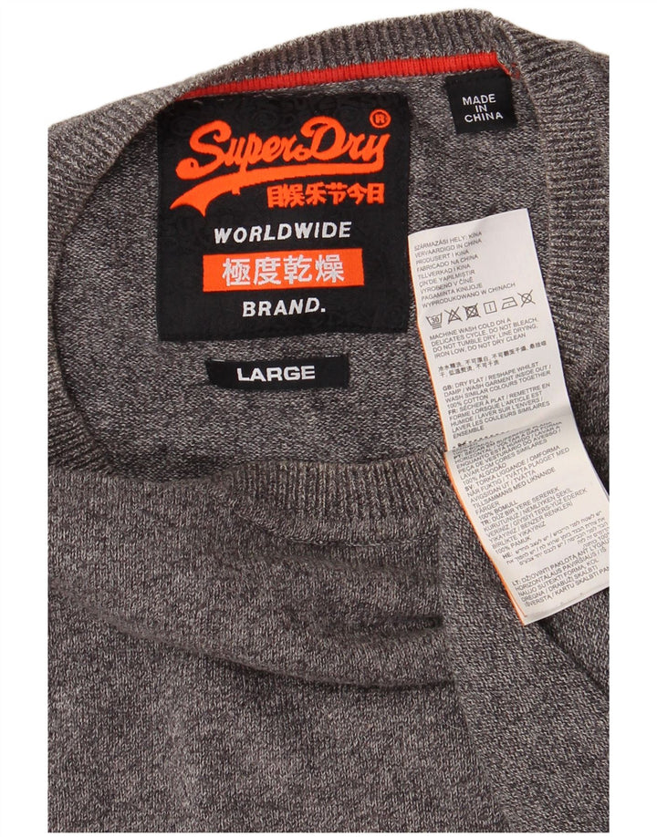 SUPERDRY Pull à col rond pour homme en coton gris Large