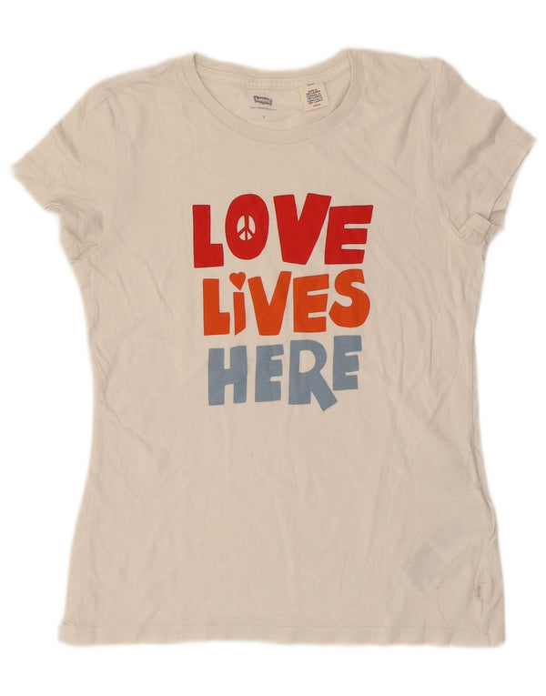 Levi's T-Shirt Graphique Femme UK 8 Small Blanc Coton
