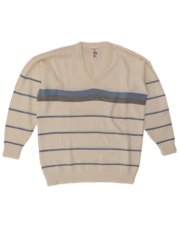 St. Bernard Pull col V pour homme UK 42 Large Blanc Colorblock