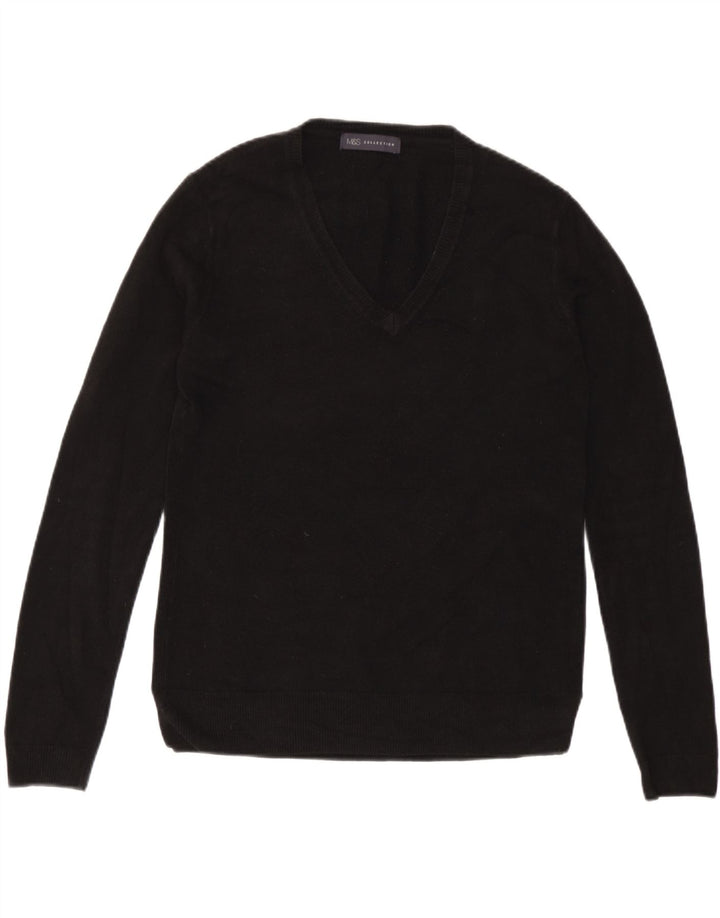 Marks & Spencer Pull col en V pour femme UK 12 Acrylique noir moyen