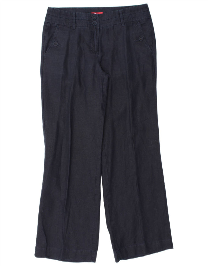 MONSOON Pantalon chino large pour femme UK 10 Small W32 L31 Bleu marine Lin
