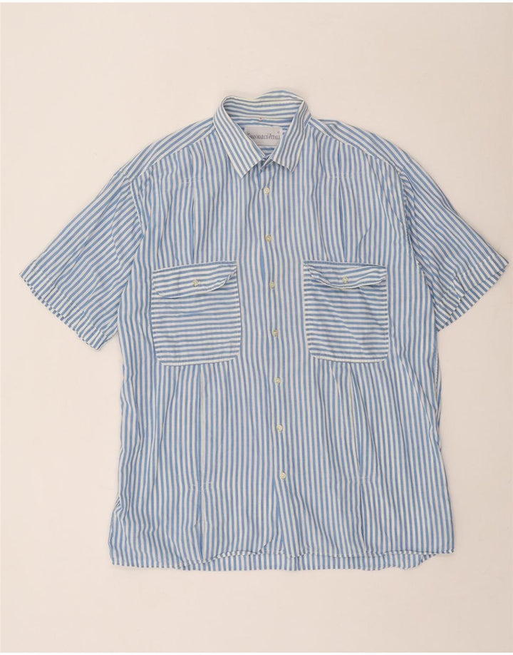 vintage Chemise à manches courtes pour hommes XL Bleu Rayé